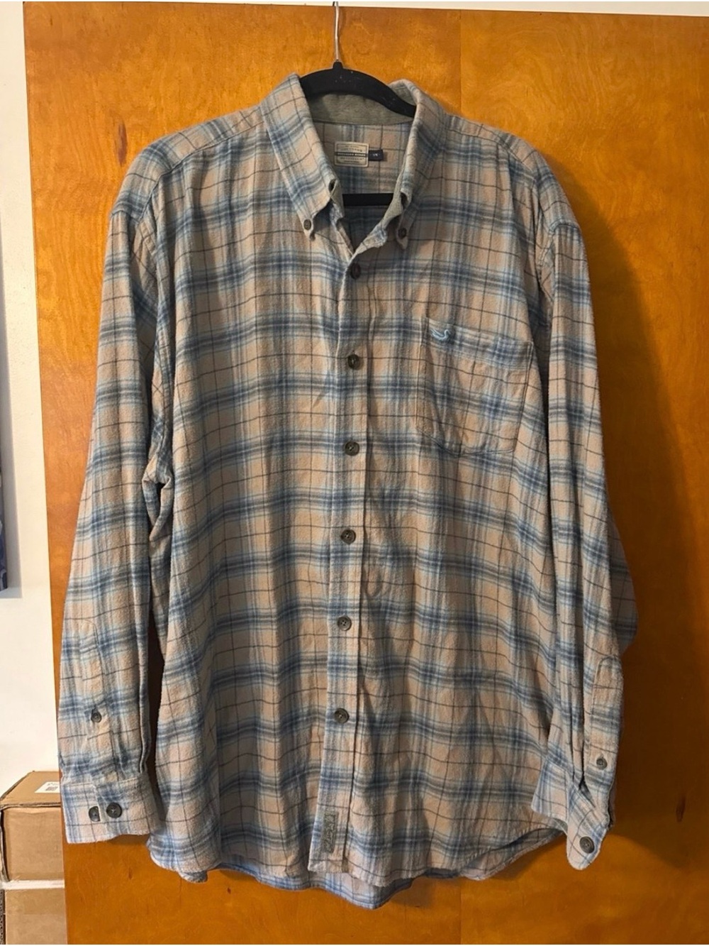 Southern Marsh Beige and Blue Plaid Button-Down Shirt